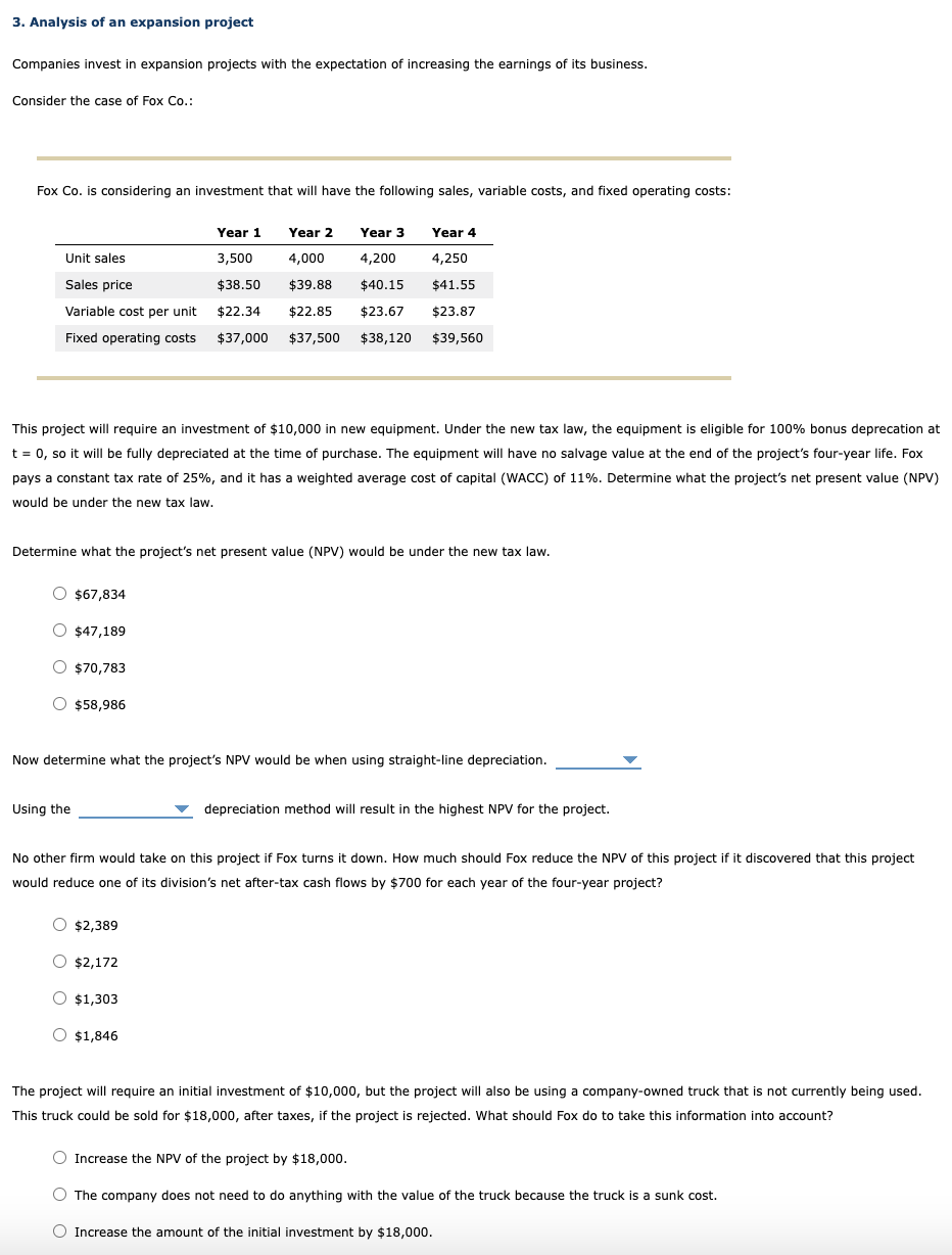 Solved 3. Analysis of an expansion project Companies invest | Chegg.com