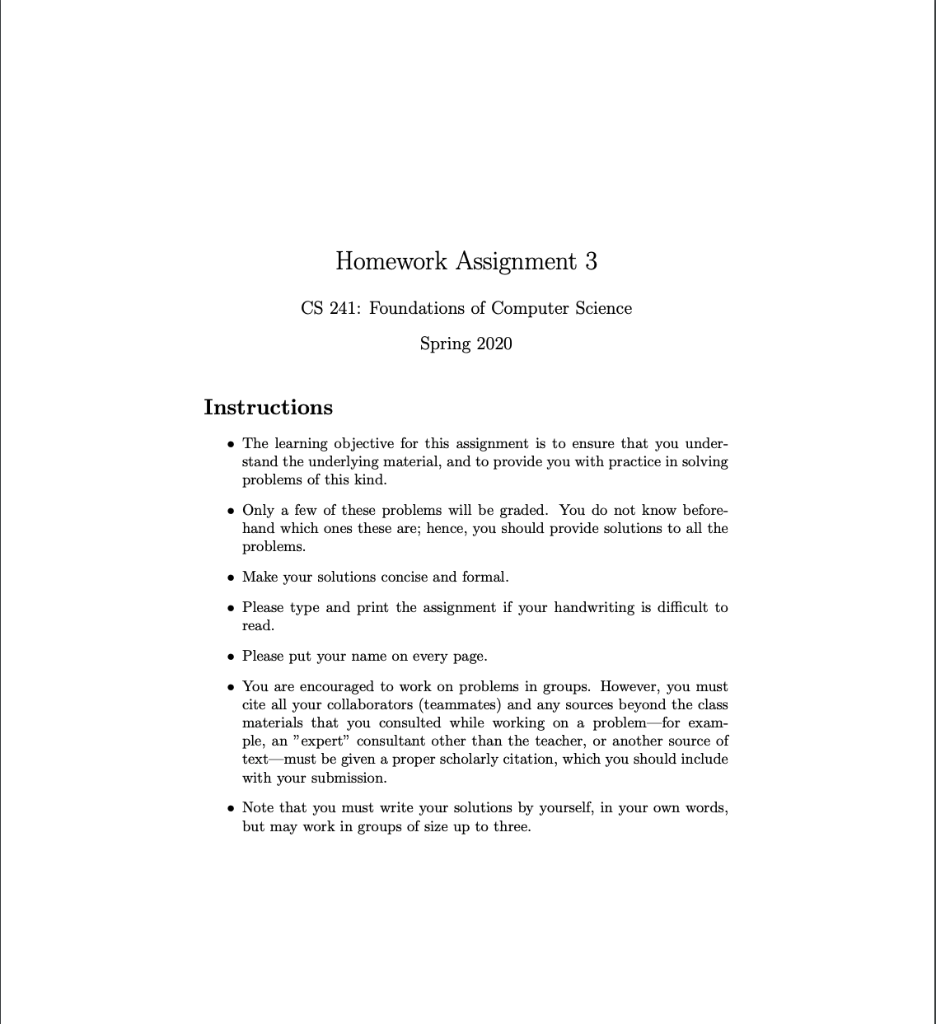 Solved Homework Assignment 3 CS 241: Foundations of Computer | Chegg.com