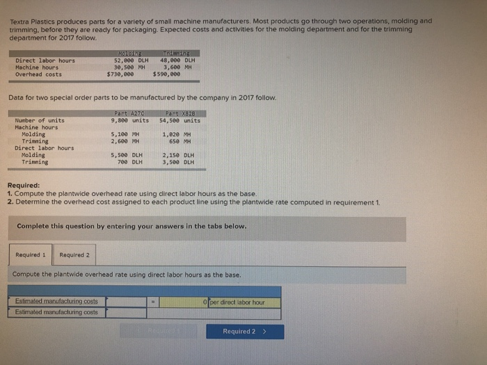 Solved Textra Plastics produces parts for a variety of small
