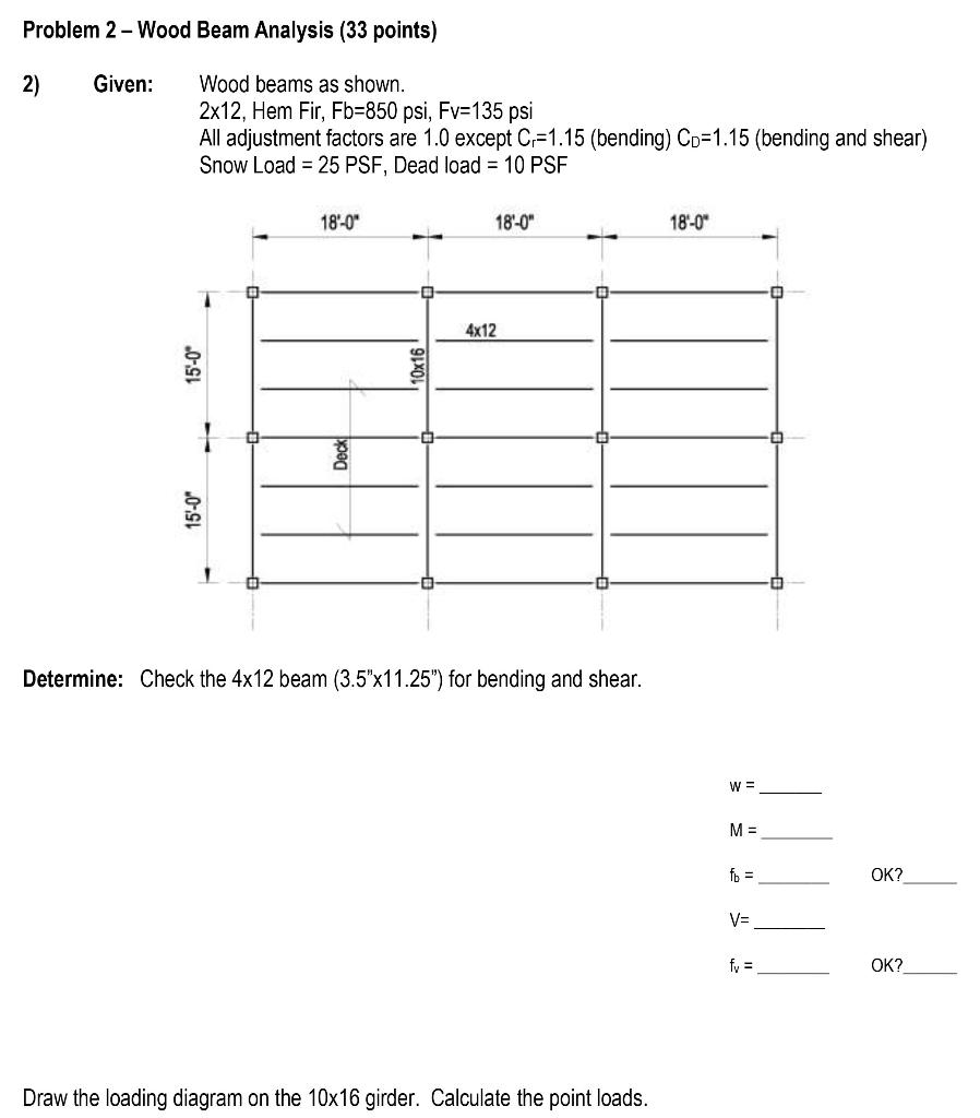 Problem 2 - Wood Beam Analysis (33 Points) 2) Given: | Chegg.com