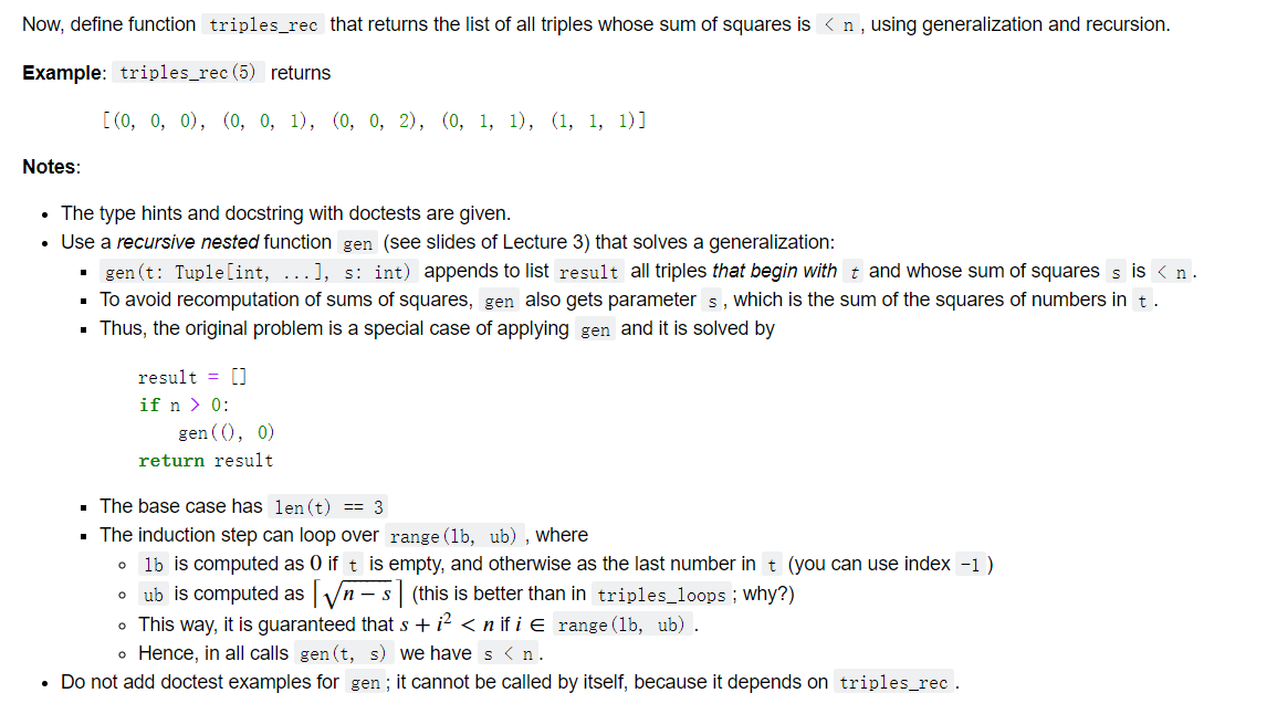 Solved Now, define function triples_rec that returns the | Chegg.com