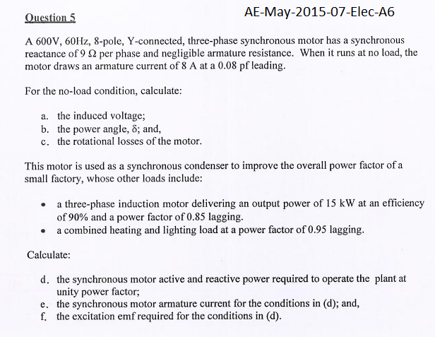 Solved Q No 5 Ae May 15 07 Elec A6 Please Do Not Copy A Chegg Com