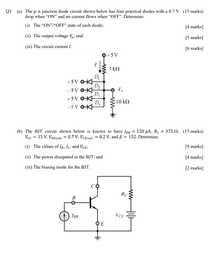 Solved Q3 (a) The p-n junction diode circuit shown below has | Chegg.com