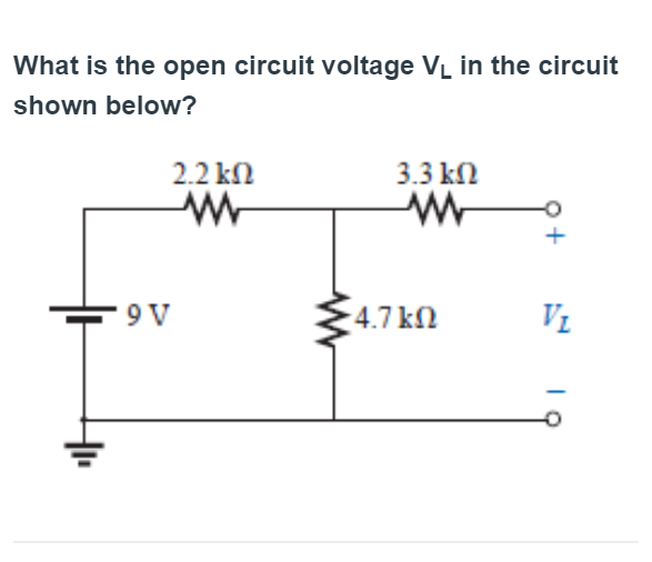 Solved What is the open circuit voltage Vi in the circuit