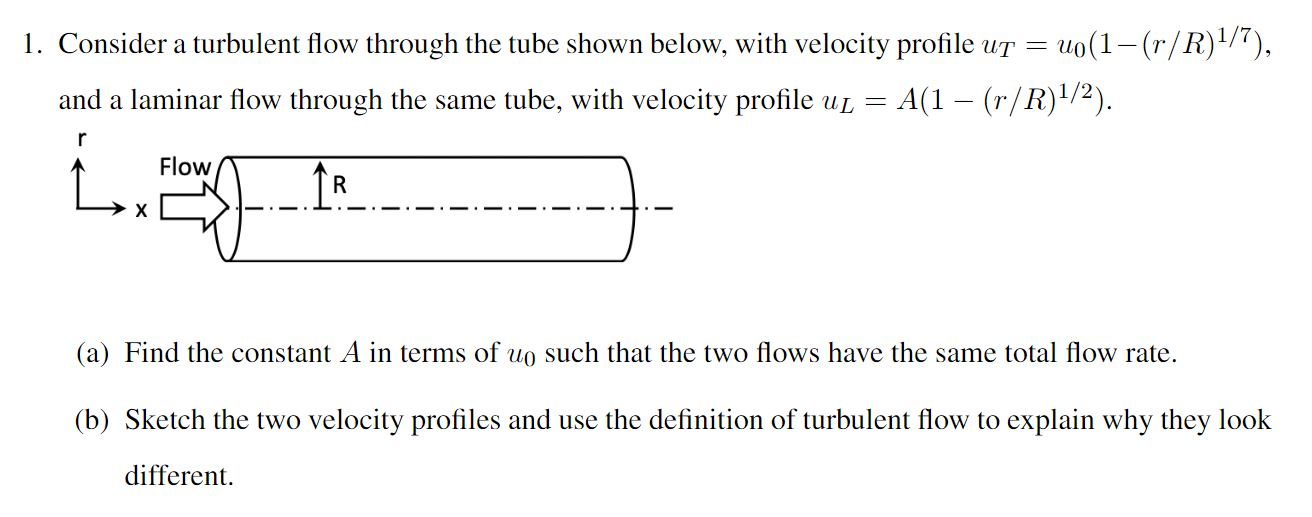 Solved 1. Consider a turbulent flow through the tube shown | Chegg.com