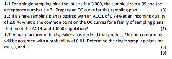 Solved 1.1 ﻿For a single sampling plan the lot size \( | Chegg.com