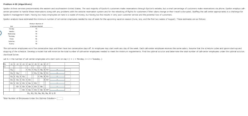 Solved Problem 4-09 (Algorithmic) Epsilon Airlines services | Chegg.com