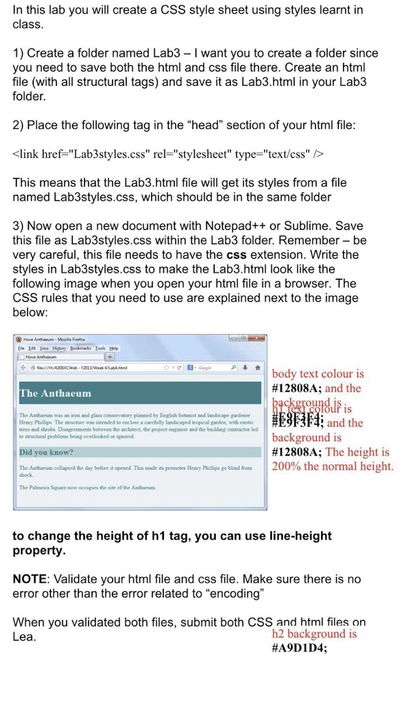 Lab Csss Solved In this lab you will create a CSS style sheet using | Chegg.com