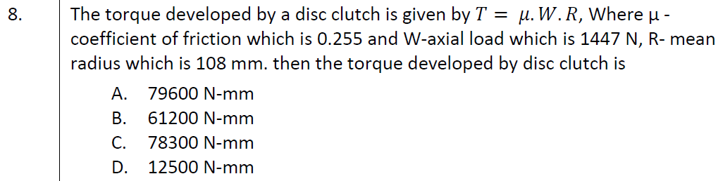 Solved The Torque Developed By A Disc Clutch Is Given By | Chegg.com