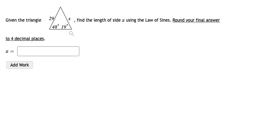 Solved Given The Triangle 29 X 48 19 Find The Length Of Chegg Com