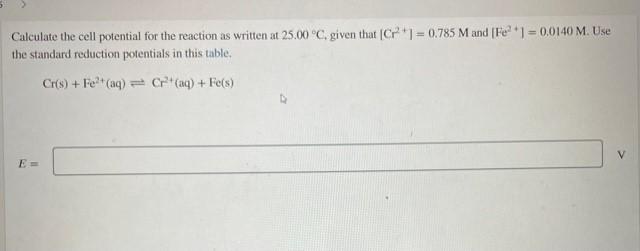 Solved Calculate The Cell Potential For The Reaction As | Chegg.com