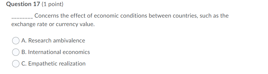 Solved Question 17 (1 point) Concerns the effect of economic | Chegg.com