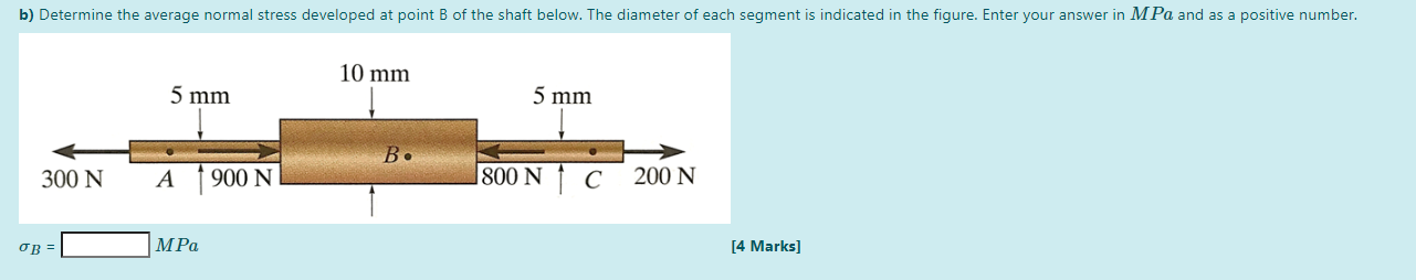 Solved b) Determine the average normal stress developed at | Chegg.com