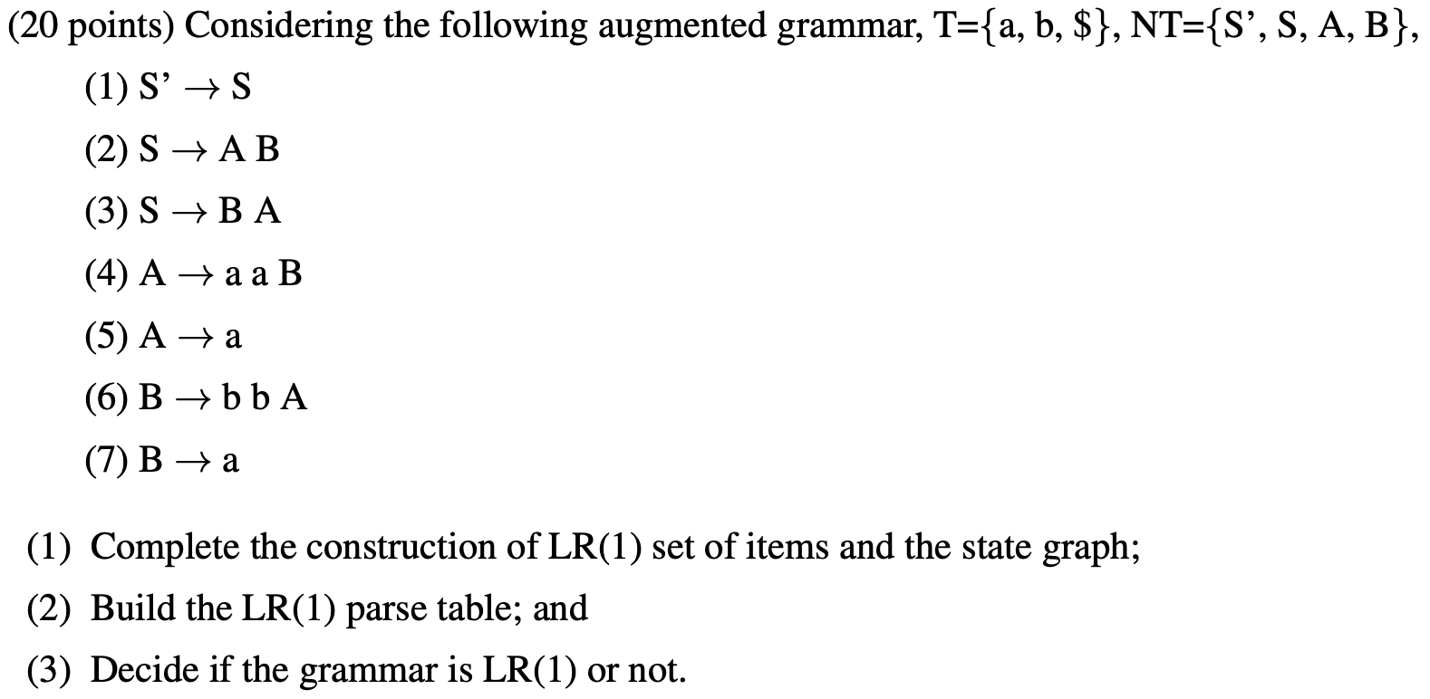 Solved (20 points) Considering the following augmented | Chegg.com