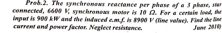 Solved Prob.2. The synchronous reactance per phase of a 3 | Chegg.com