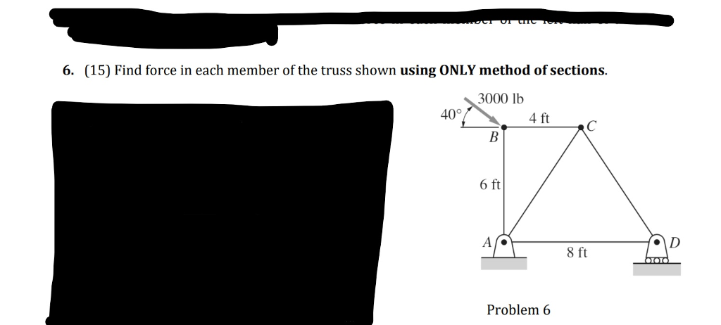 Solved 6. (15) Find force in each member of the truss shown | Chegg.com