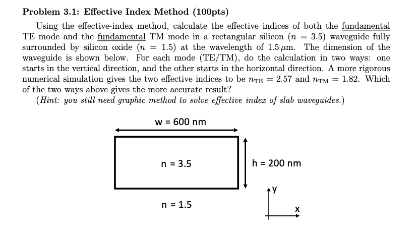 Problem 3.1: Effective Index Method (100pts) Using | Chegg.com