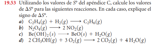 19.53 Utilizando los valores de Sº del apéndice C, calcule los valores de AS para las siguientes reacciones. En cada caso, ex