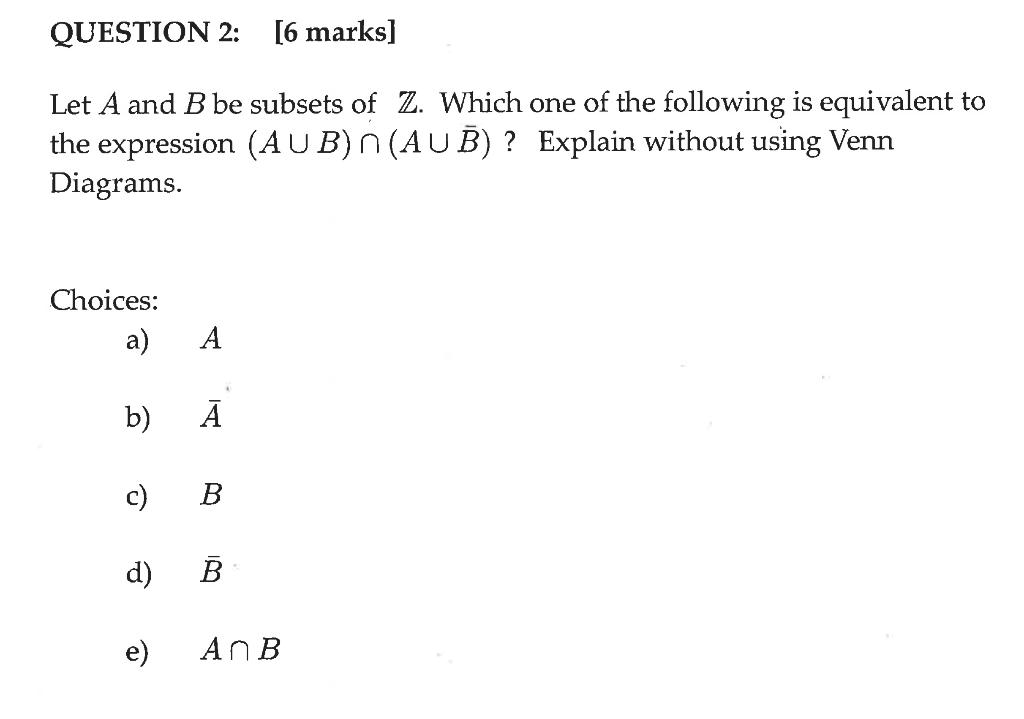 Solved Question 1 6 Marks Let A And B Be Sets Based On A 2244