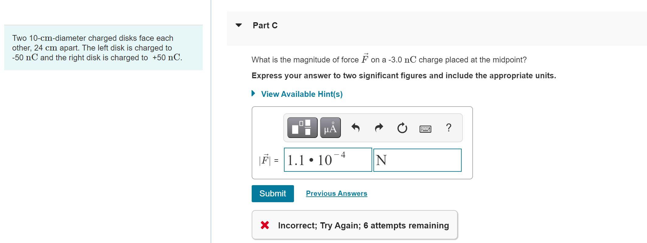 Solved Part C Two 10-cm-diameter charged disks face each | Chegg.com