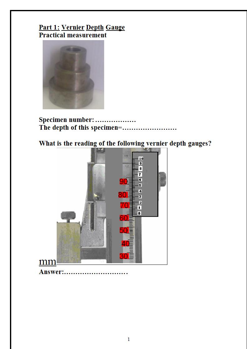 Solved Part 1 Vernier Depth Gauge Practical measurement