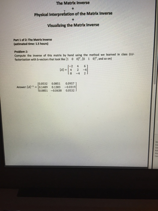 Solved Compute the inverse of this matrix by hand using the | Chegg.com