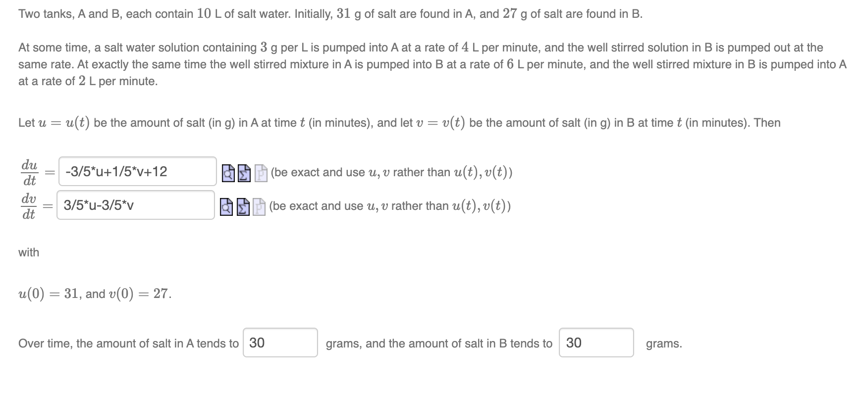 Solved Two Tanks A And B Each Contain 10 L Of Salt Wate Chegg Com