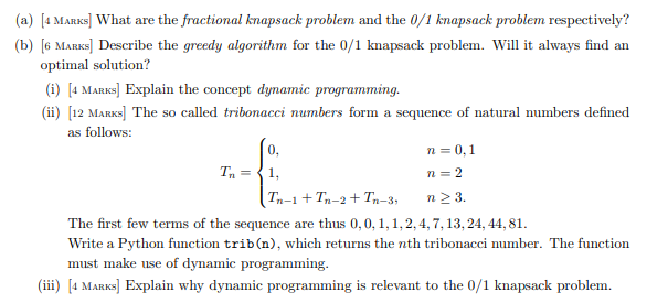 Solved (a) [4 Marks] What are the fractional knapsack | Chegg.com