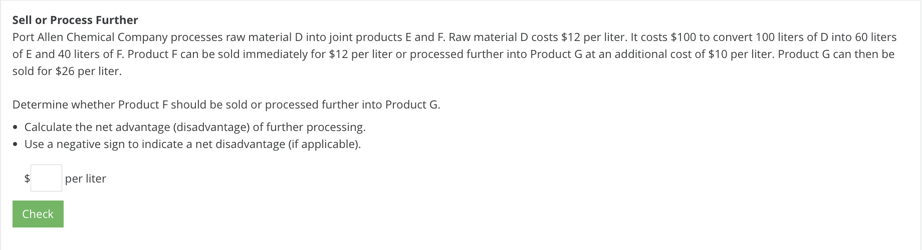 Solved Sell or Process Further Port Allen Chemical Company | Chegg.com