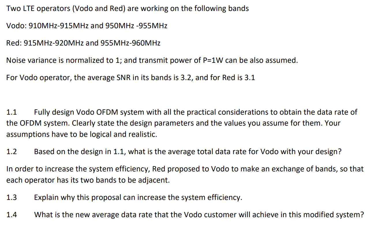 Solved Two LTE operators (Vodo and Red) are working on the | Chegg.com