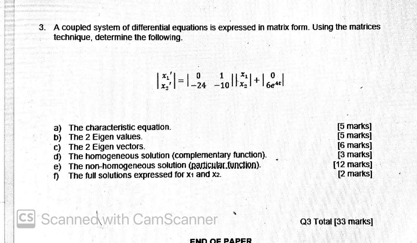 Solved 3. A Coupled System Of Differential Equations Is | Chegg.com