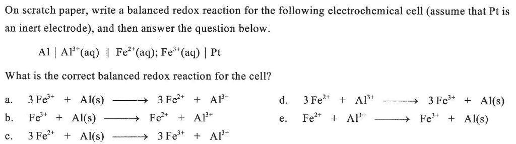 Solved On Scratch Paper Write A Balanced Redox Reaction For Chegg