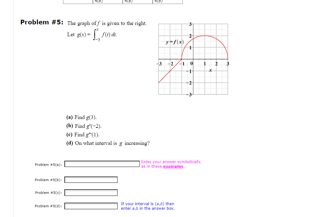 Solved Problem \# 5: The graph of f is given to the right. | Chegg.com
