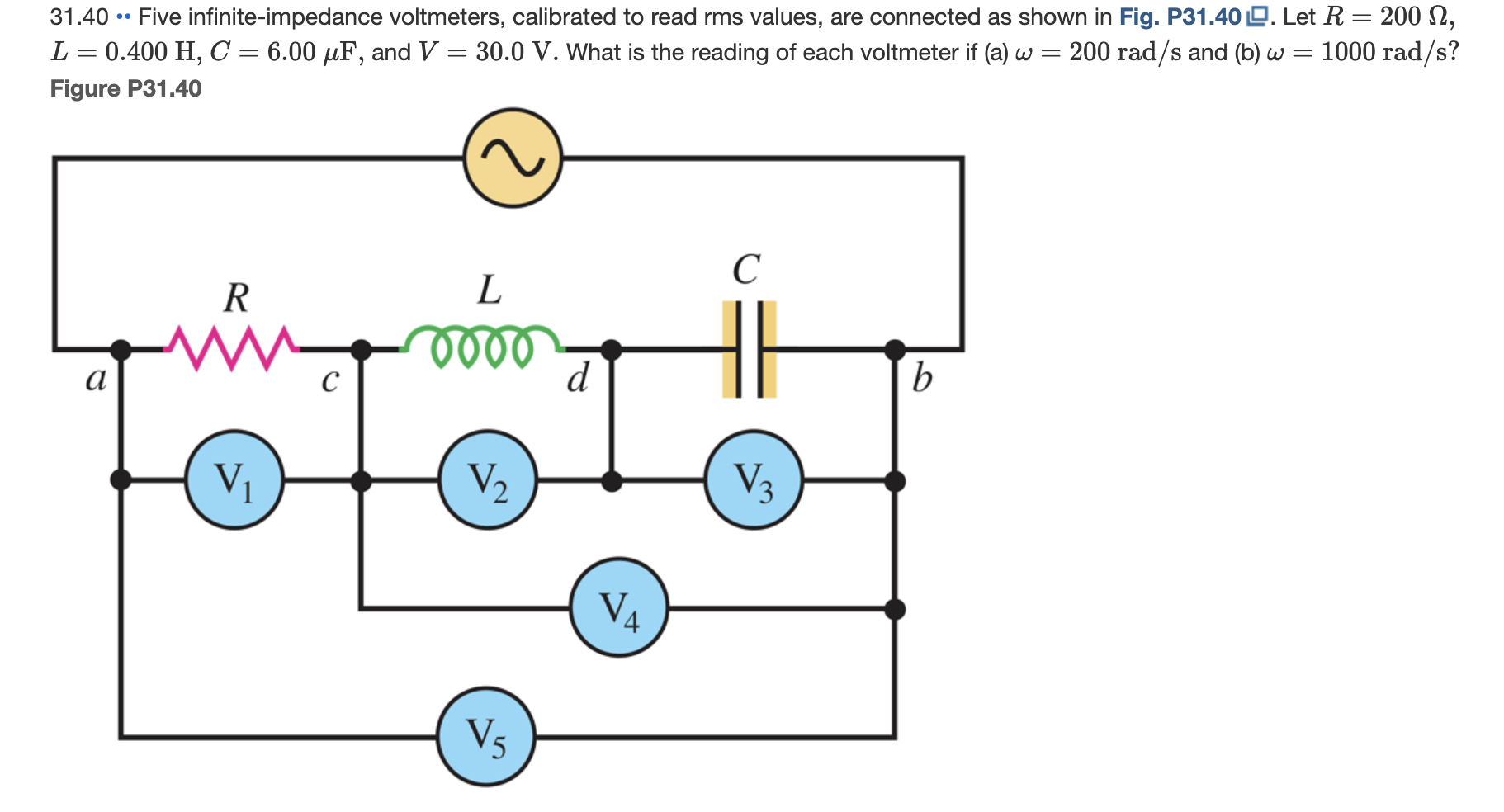 Solved 31.40⋯ Five infinite-impedance voltmeters, calibrated | Chegg.com