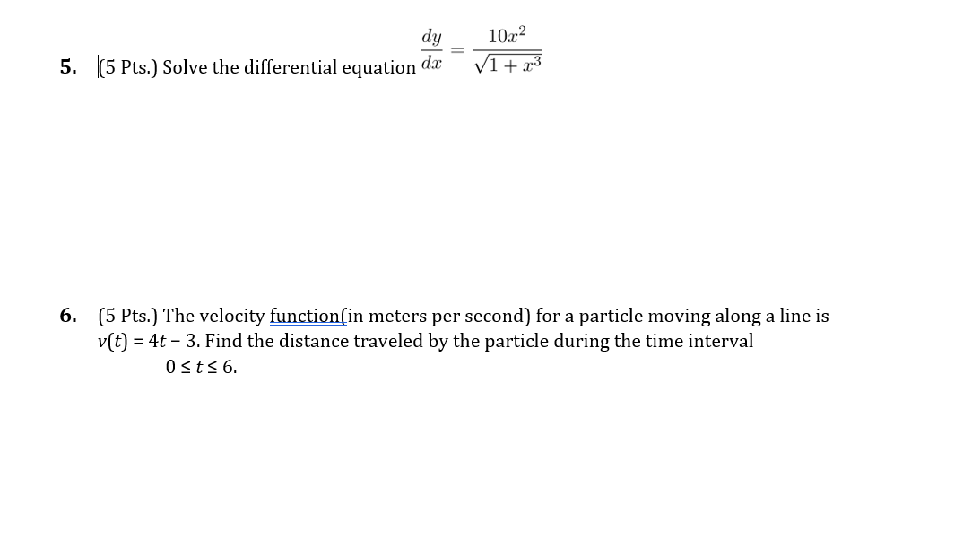 Solved dy 5. (5 Pts.) Solve the differential equation de | Chegg.com