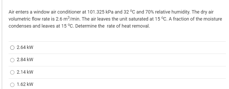 Solved Air enters a window air conditioner at 101.325 kPa | Chegg.com
