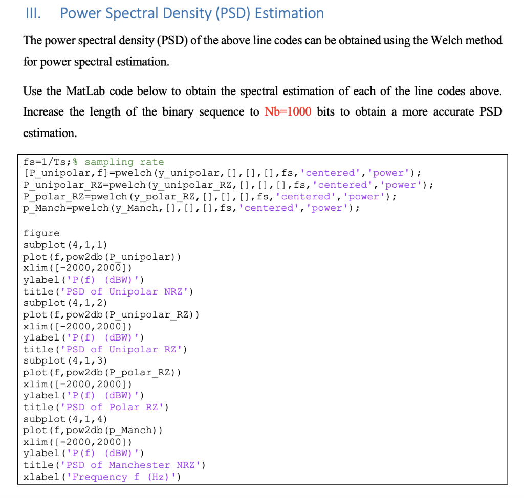 III. Power Spectral Density (PSD) Estimation The | Chegg.com