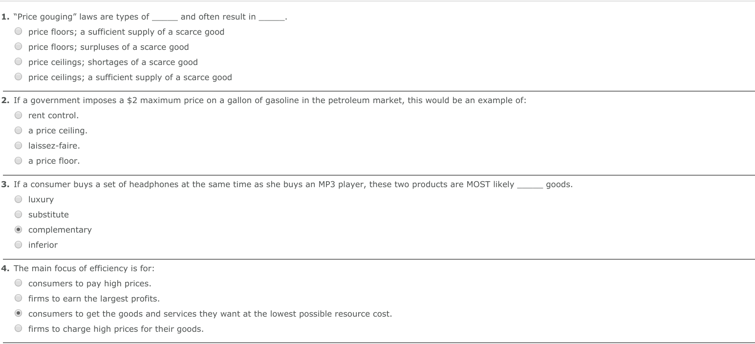 Solved 1. "Price Gouging" Laws Are Types Of And Often Res
