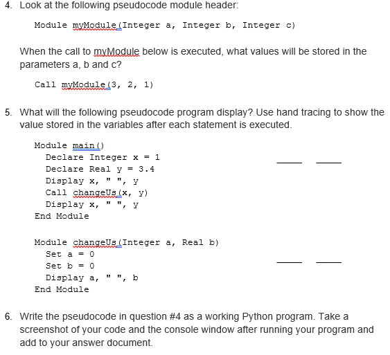 Solved Look At The Following Pseudocode Module Header 4. | Chegg.com