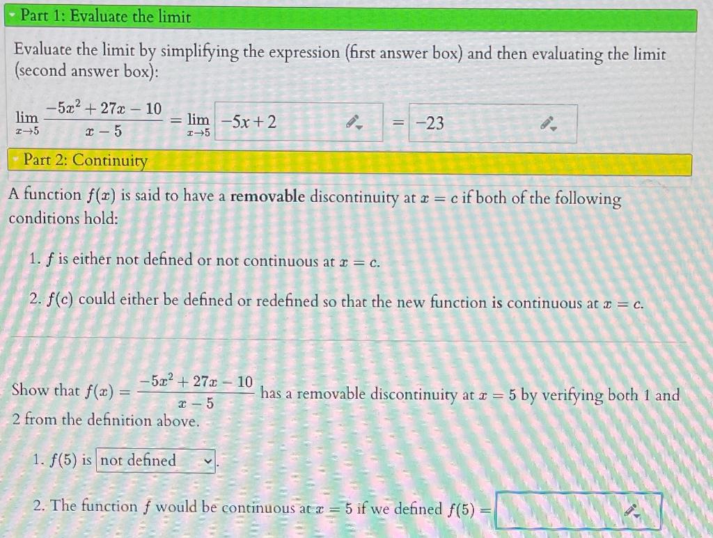 Solved Part 1: Evaluate The Limit Evaluate The Limit By | Chegg.com