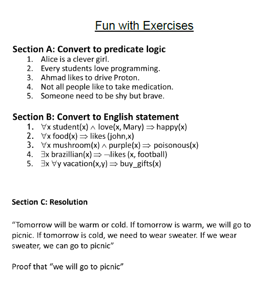 Solved Fun with Exercises Section A: Convert to predicate | Chegg.com