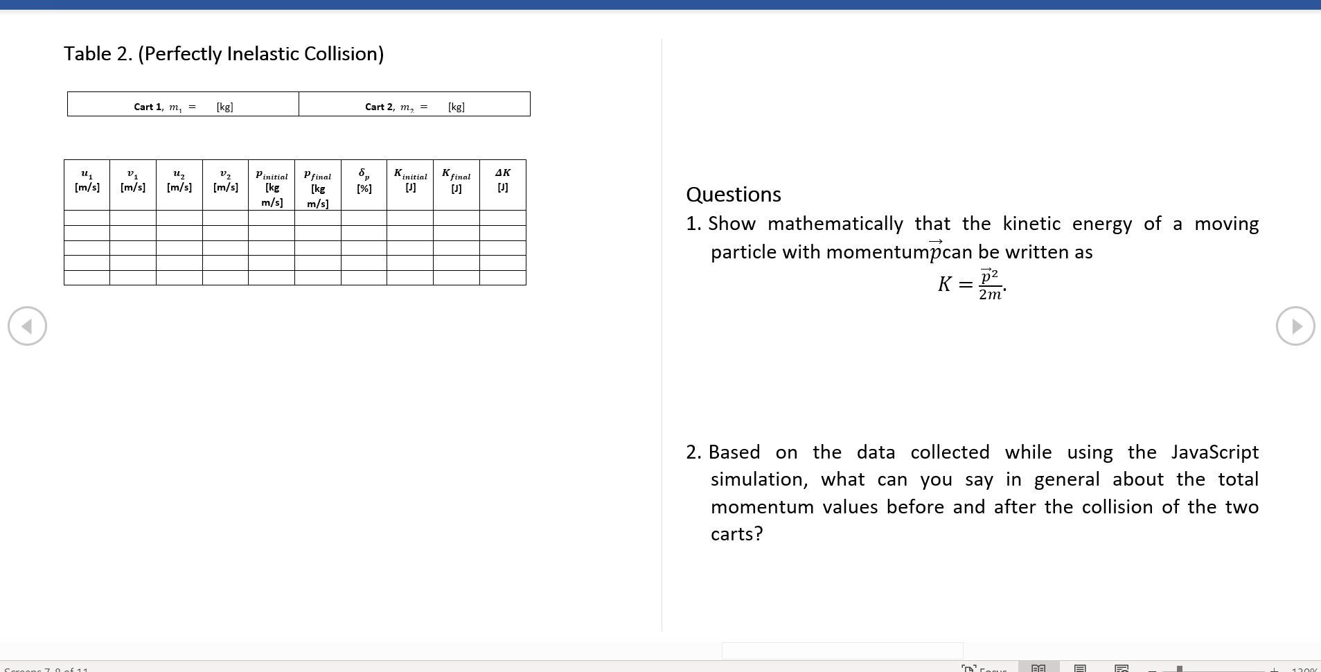 Solved Lab 9 Collision of Two Carts Pinitial = Pfinal =