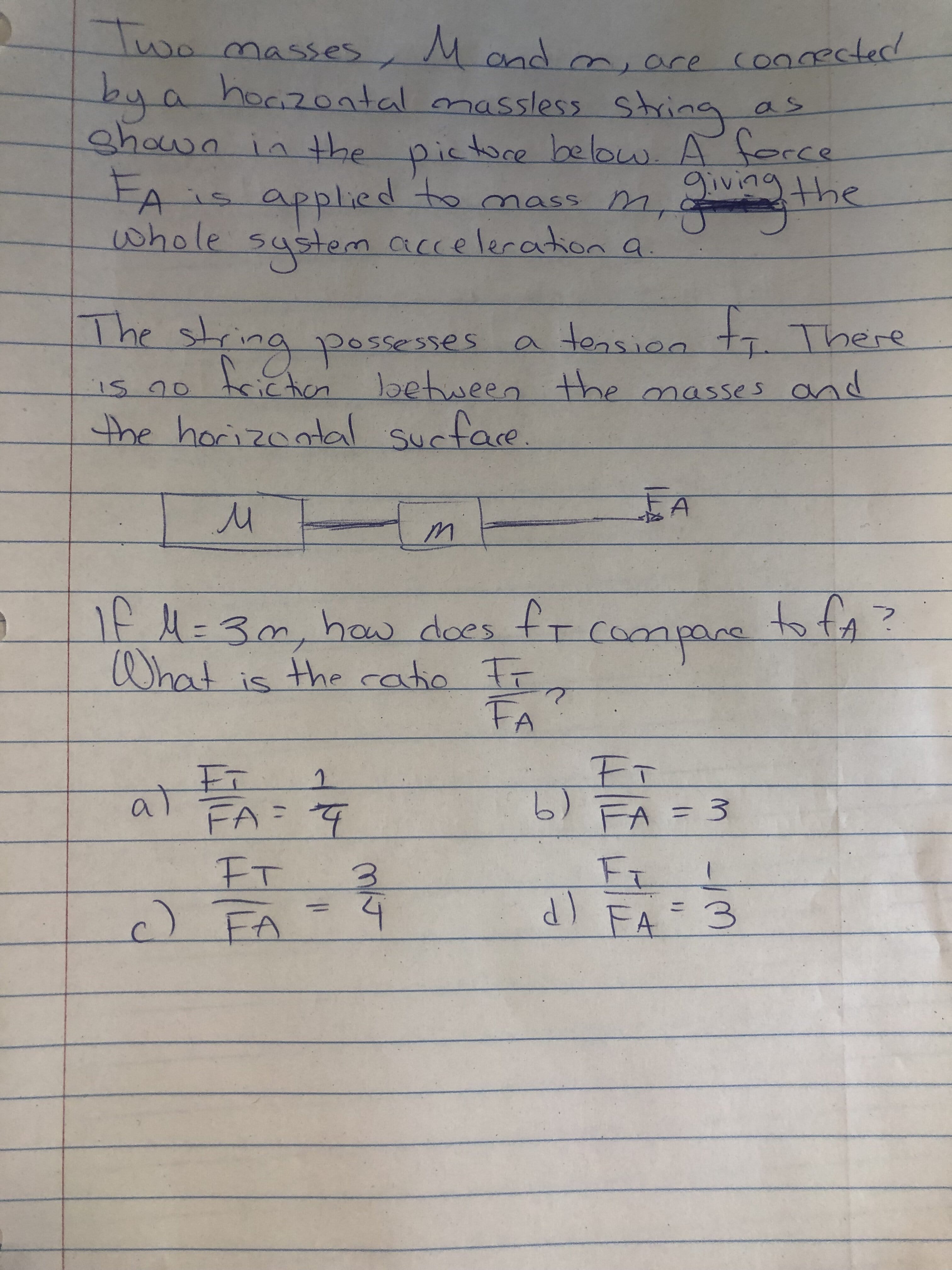 Solved Two masses, M and m, are connected by a horizontal | Chegg.com