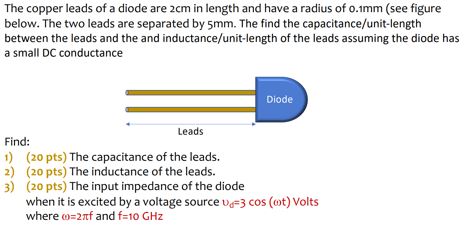 Solved The Copper Leads Of A Diode Are 2Cm In Length And | Chegg.com