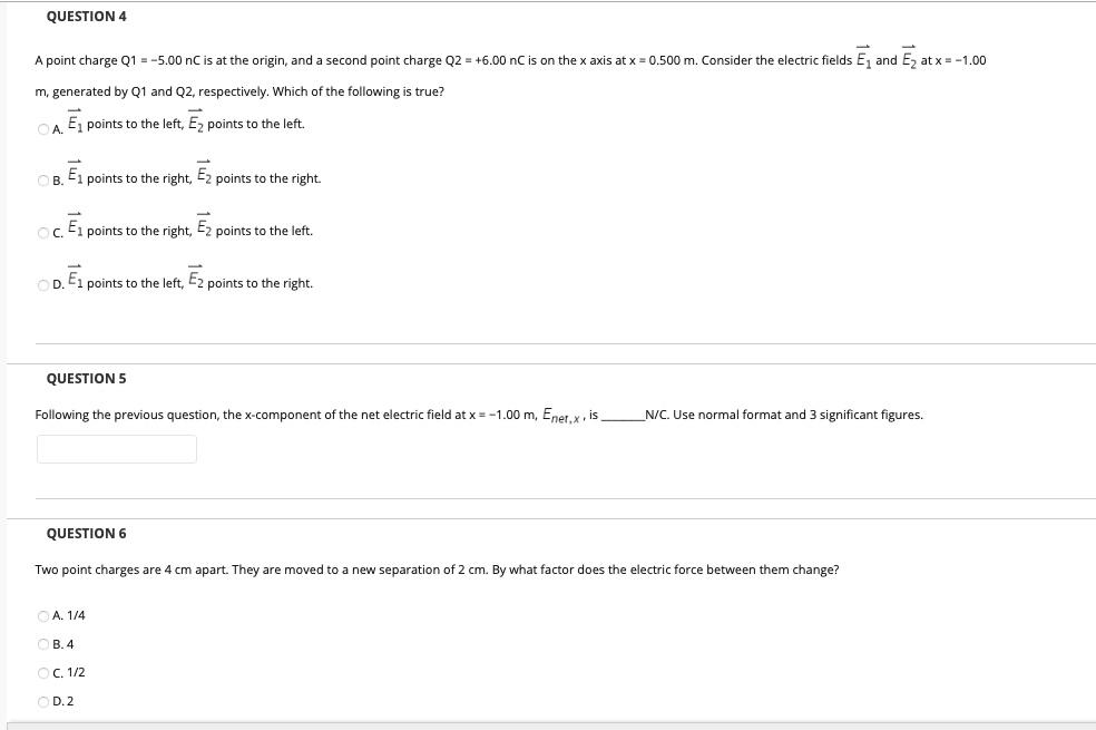 Solved QUESTION 4 A point charge Q1 = -5.00 nC is at the | Chegg.com
