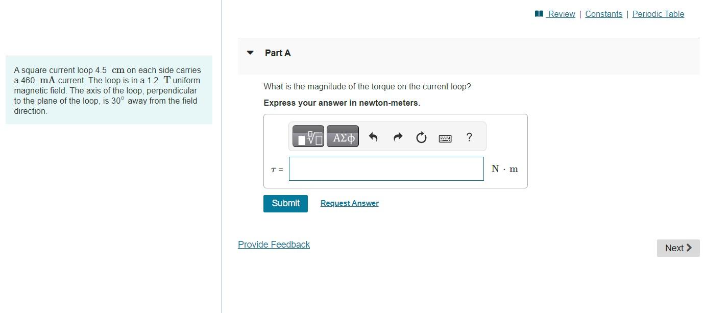 Solved A square current loop 4.5 cm on each side carries a | Chegg.com