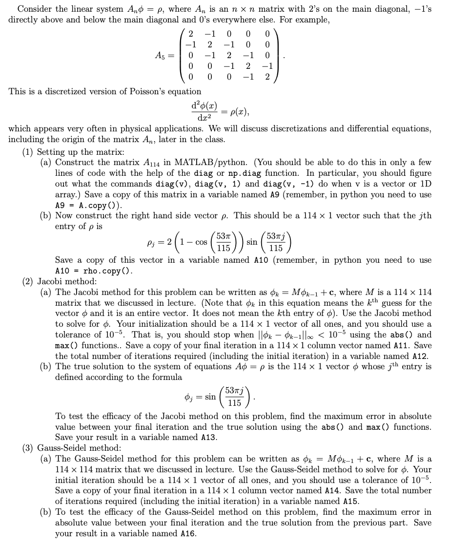 Solved -1 0 0 0 Pi = 2 Consider the linear system Ano = P, | Chegg.com