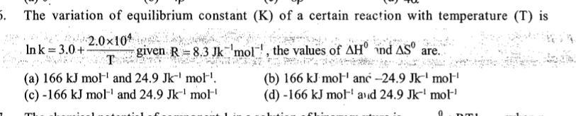 Solved 5. The variation of equilibrium constant (K) of a | Chegg.com
