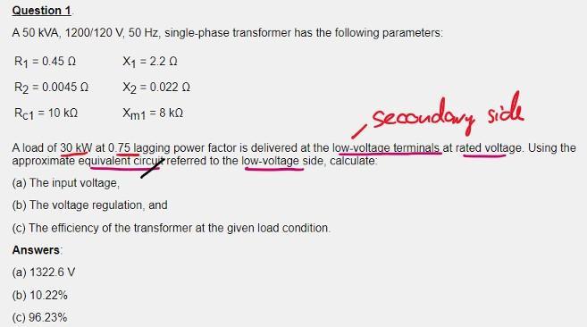 Solved Question 1 A 50 KVA, 1200/120 V, 50 Hz, single-phase | Chegg.com