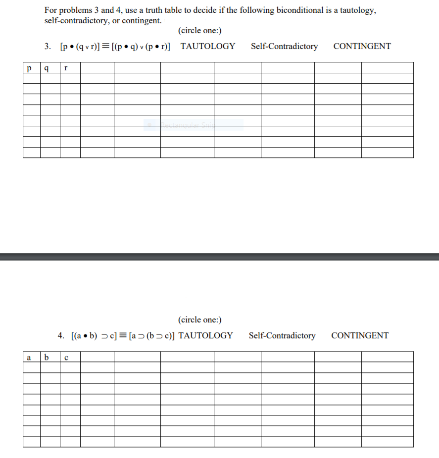 Solved For problems 3 and 4, use a truth table to decide if | Chegg.com